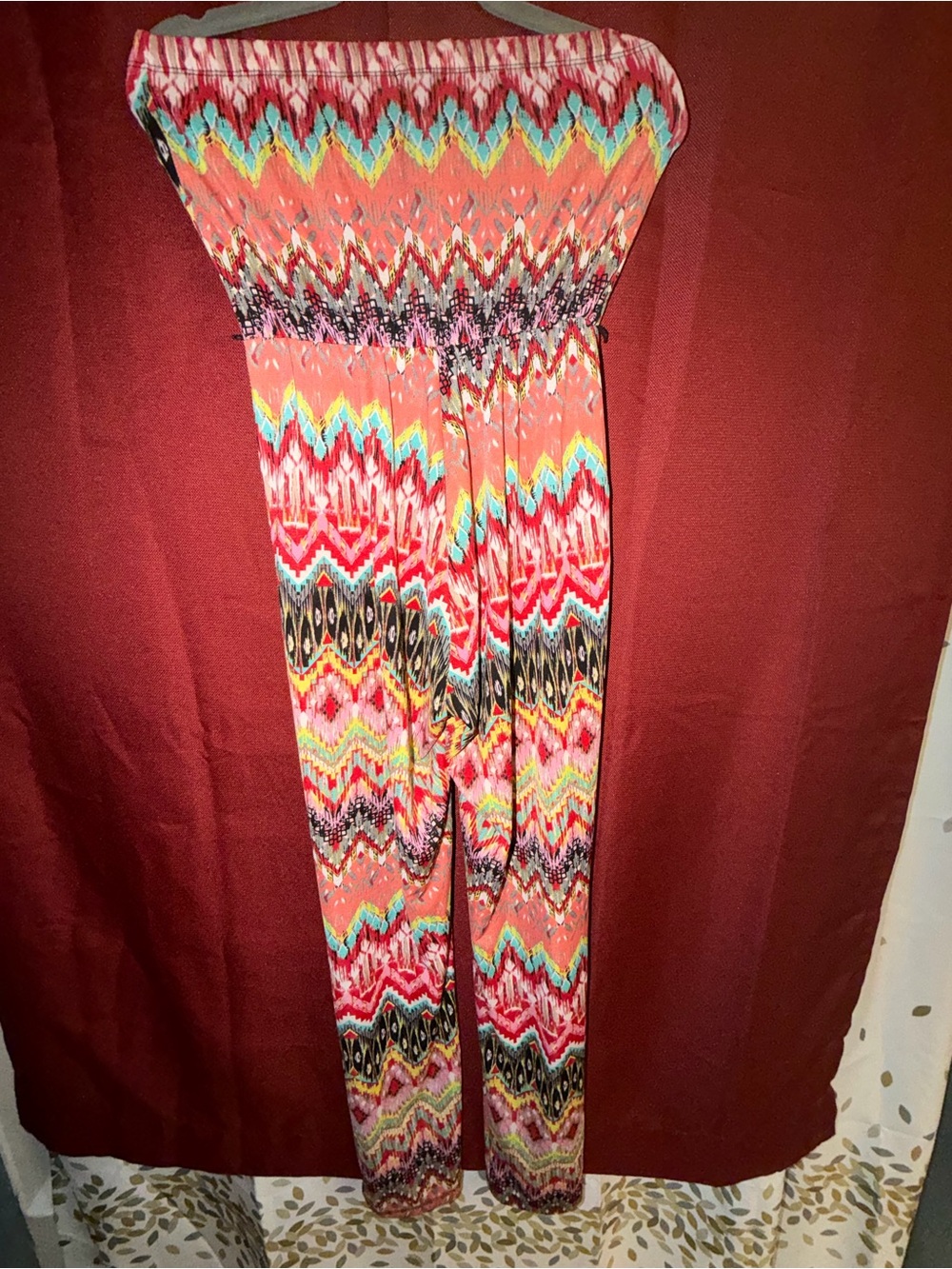 Rue21 Coral Multi-Color Strapless Chevron Jumpsuit